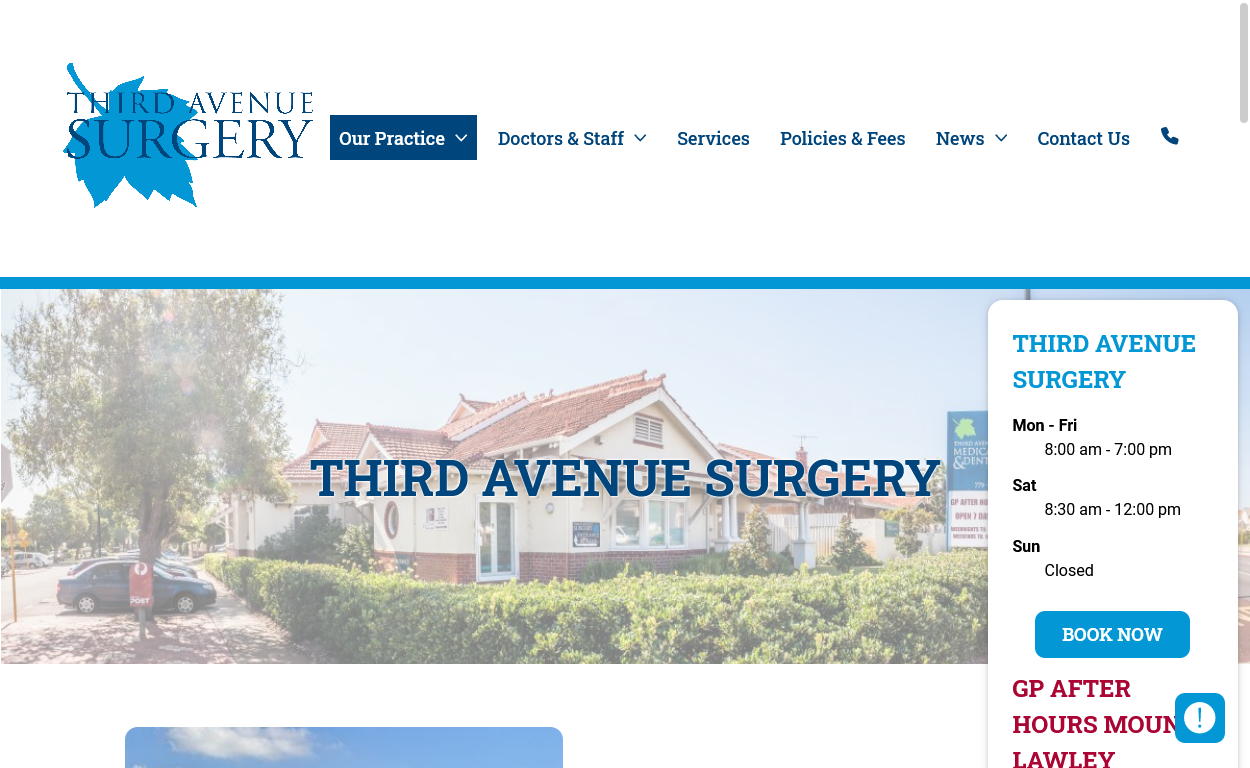 Screenshot of thirdavenuesurgery.com.au website at tablet size