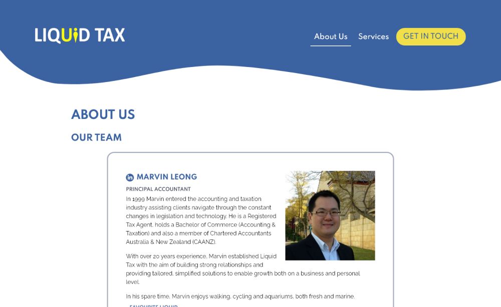 Screenshot of liquidtax.com.au website at tablet size