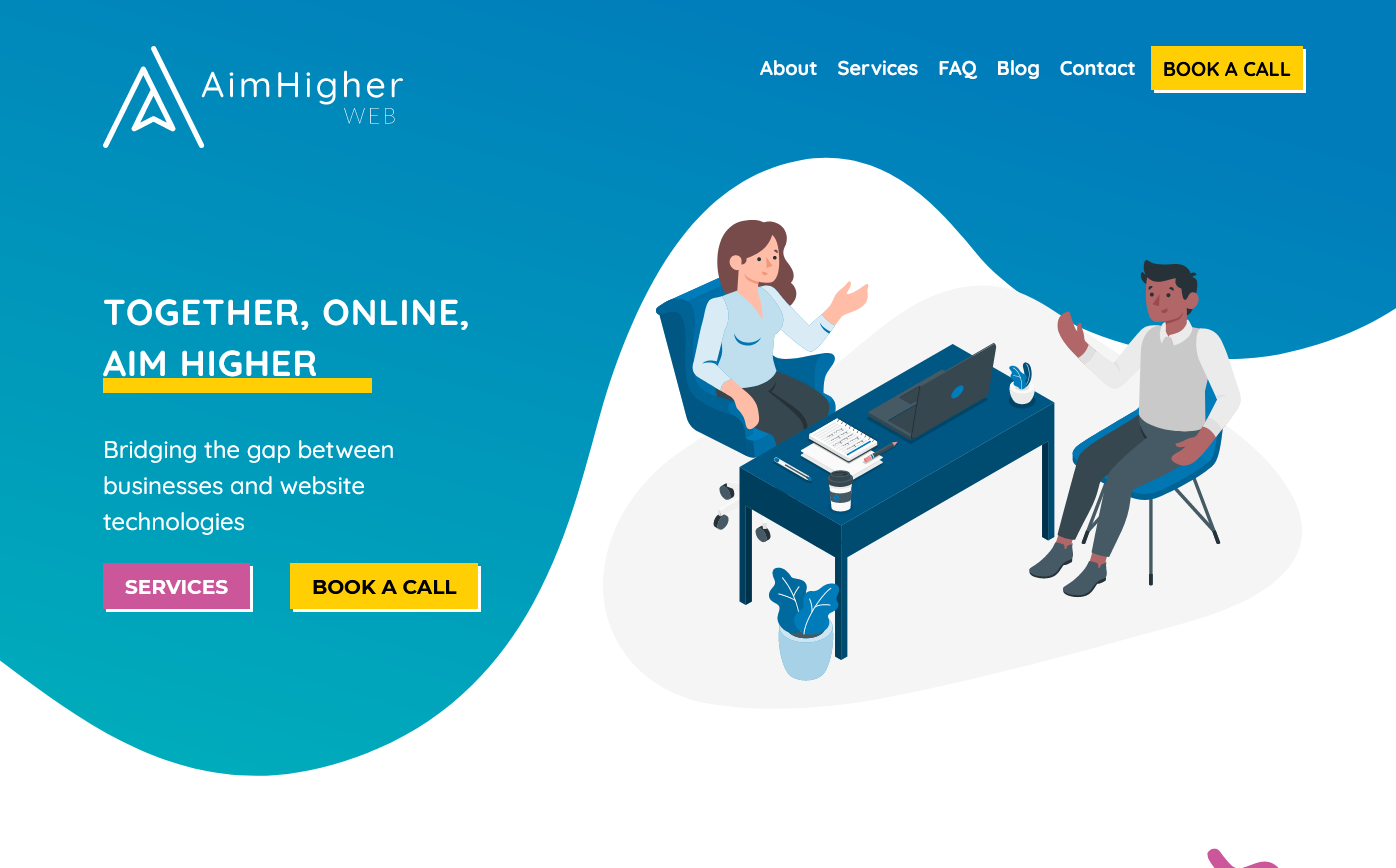 Screenshot of aimhigherweb.dev website at desktop size