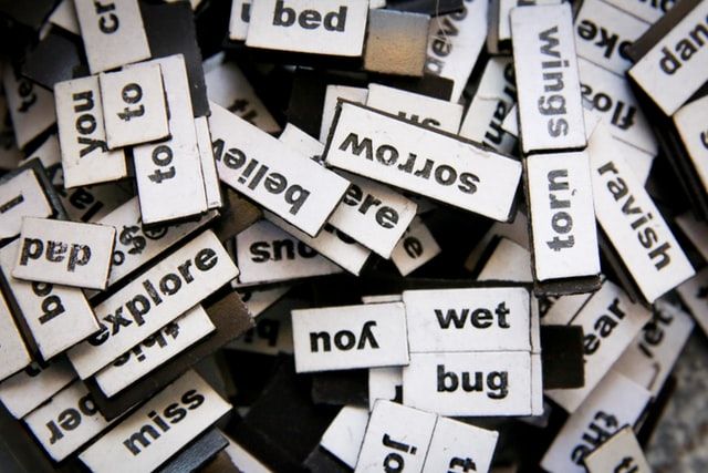 a pile of fridge magnet words all in disarray. Words that can be seen include wet bug explore sorrow torn believe dad you bed wings 